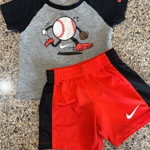 Nike 18 Months Gray and Red Baseball Tee and Shorts